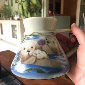 Vintage Otigari Japan no spill travel coffee mug with otter family ❤️